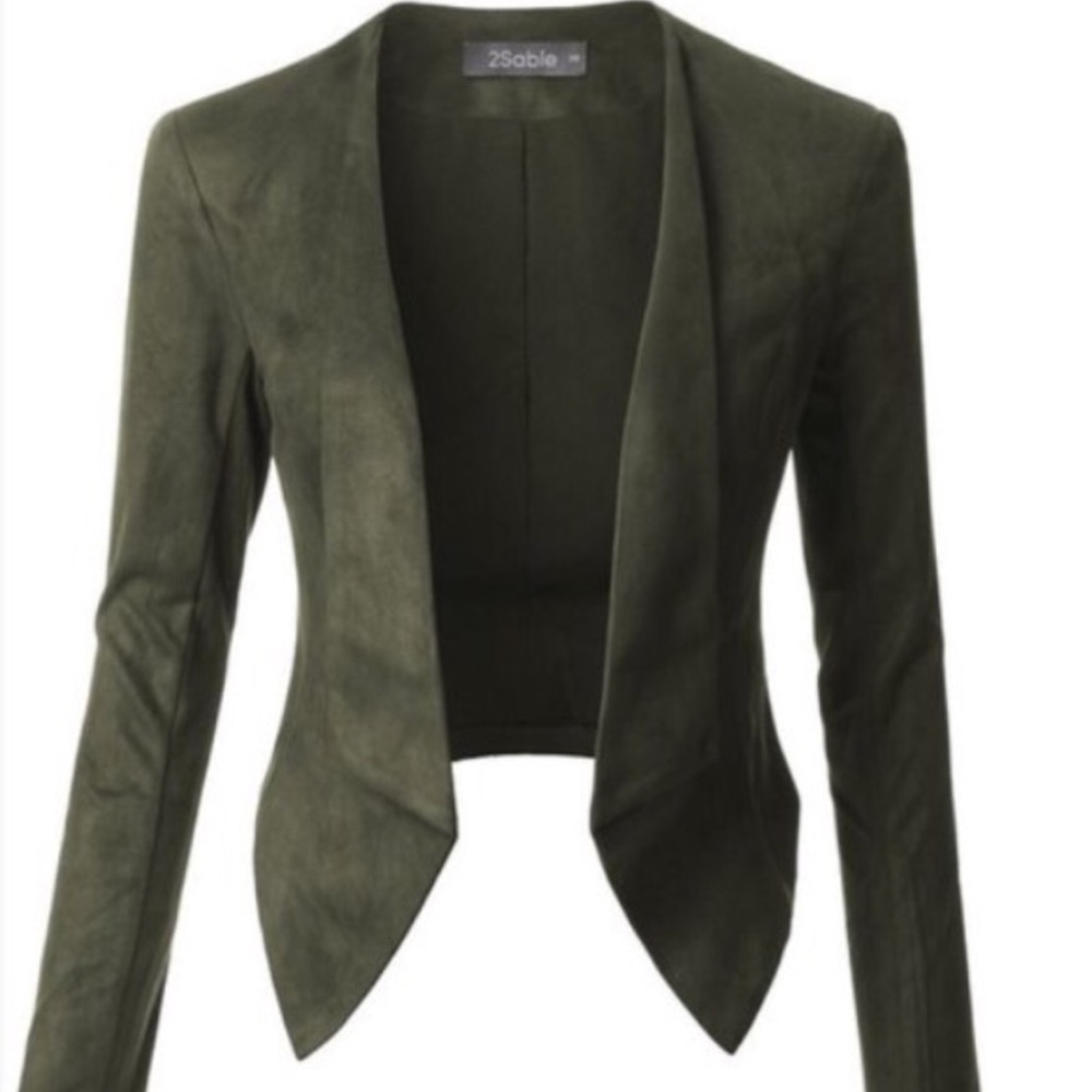 Able Olive Green Open-Front Blazer Jacket